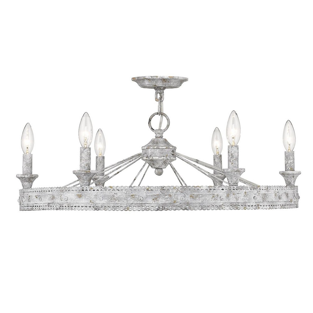 Golden Lighting-7856-6SF OY-Ferris - 6 Light Semi-Flush Mount in Vintage style - 9.5 Inches high by 14 Inches wide   Oyster Finish